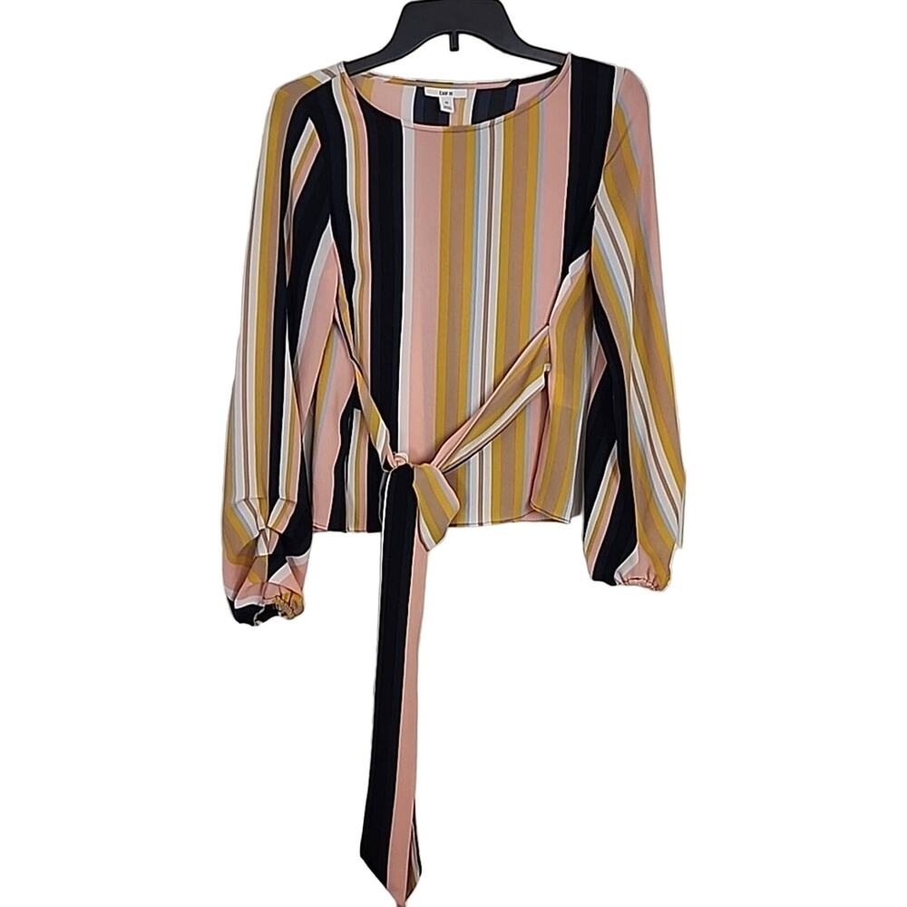 Bar III Tie Front Striped Top, XS
